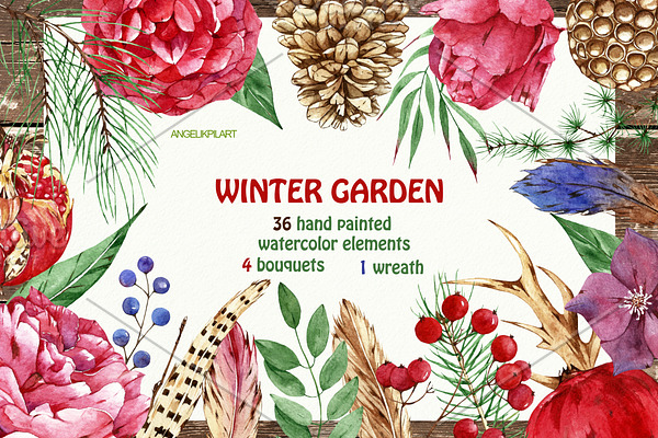 watercolor set winter garden