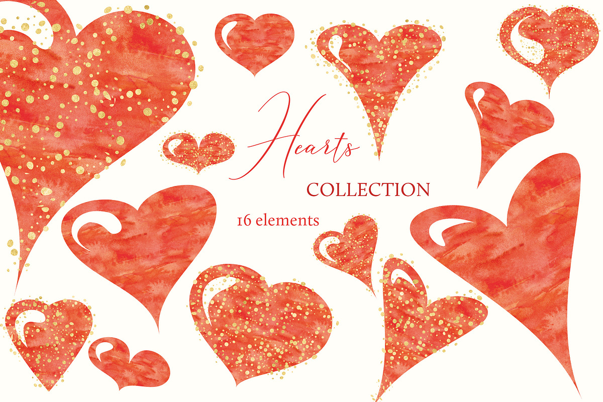 Watercolor Hearts Collection 001 in Objects - product preview 8