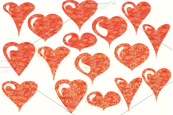 Watercolor Hearts Collection 001 in Objects - product preview 3