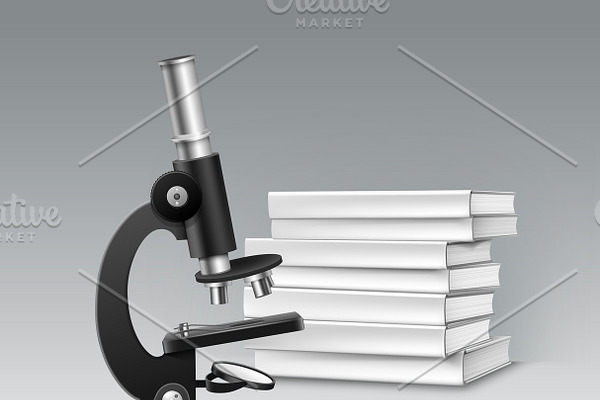 Microscope with books