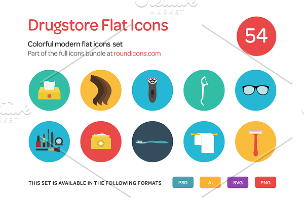 Drugstore Flat Icons Set