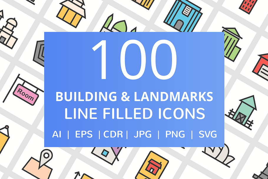 100 Building Filled Line Icons