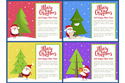 Merry Christmas and Santa Set Vector Illustration