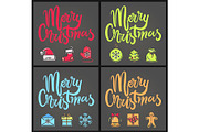 Merry Christmas Set of Posters Vector Illustration