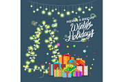 Merry & Bright Winter Holidays Vector Illustration
