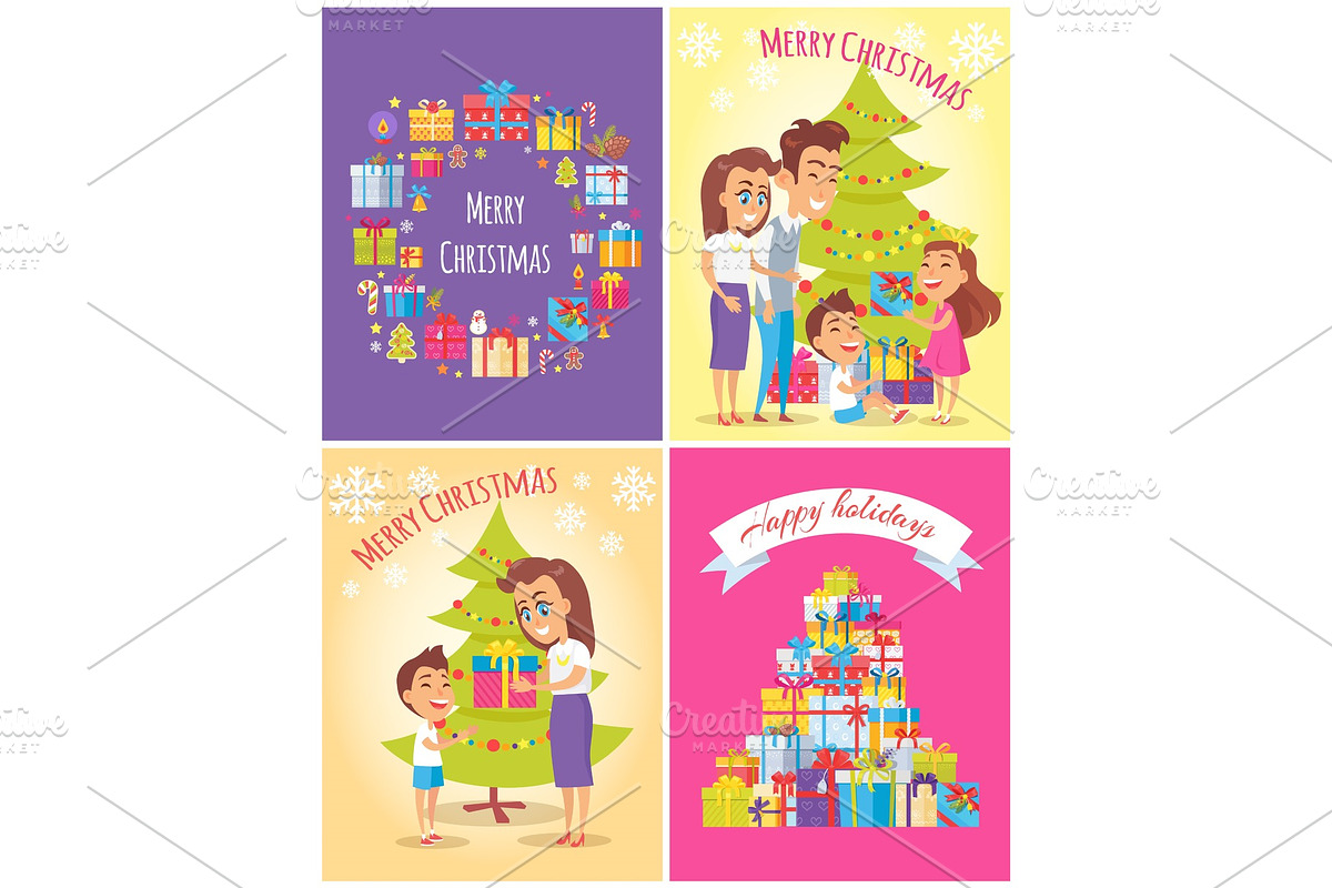 Merry Christmas Happy Holidays Postcard Set Vector in Objects - product preview 8