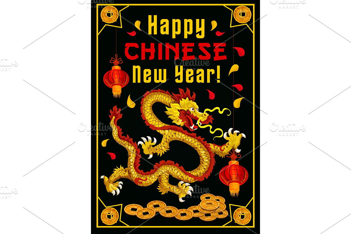 Chinese New Year dragon vector greeting card in Illustrations - product preview 8