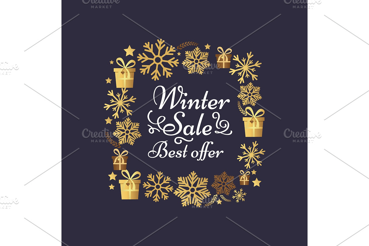 Winter Sale Best Offer Poster Made of Snowflakes in Illustrations - product preview 8