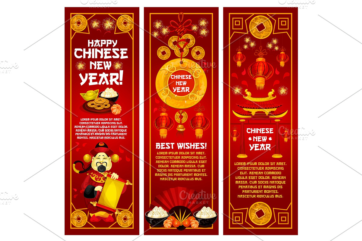 Chinese New Year greeting banner with red lantern in Illustrations - product preview 8