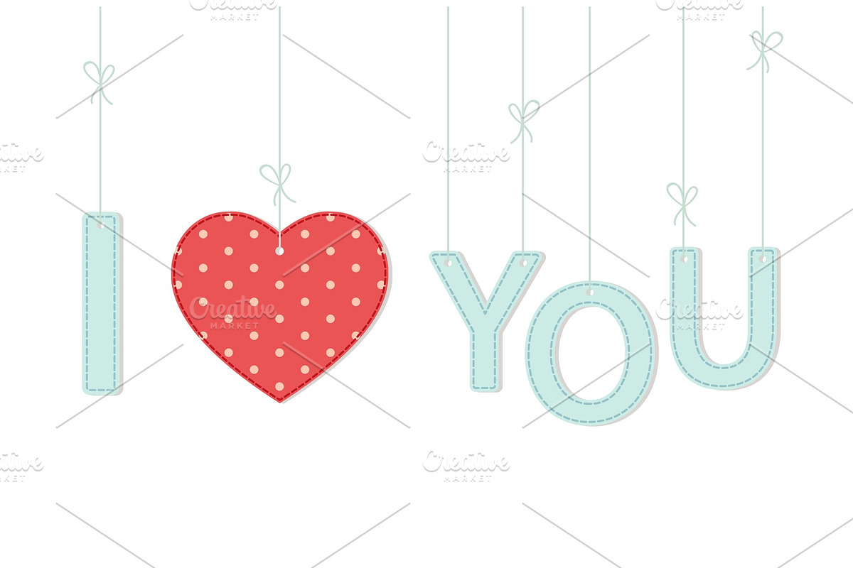 Cute vintage Valentine's Day card I Love You as textile letters and heart in shabby chic style in Objects - product preview 8