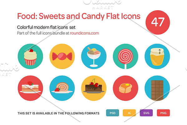 Food: Sweets and Candy Flat Icons
