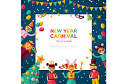 Children New year carnival party with square frame