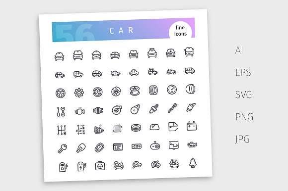 Car Line Icons Set in Car Icons - product preview 3