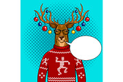 Christmas deer with toys pop art vector