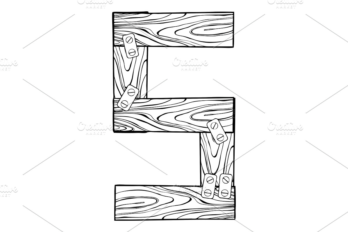 Wooden number 5 engraving vector illustration in Illustrations - product preview 8