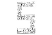 Wooden number 5 engraving vector illustration