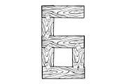 Wooden number 6 engraving vector illustration