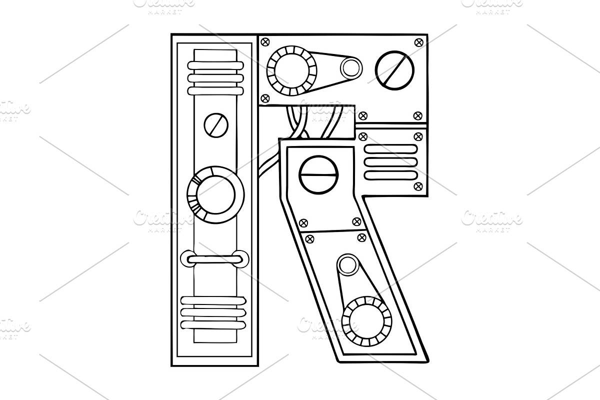 Mechanical letter R engraving vector illustration in Illustrations - product preview 8