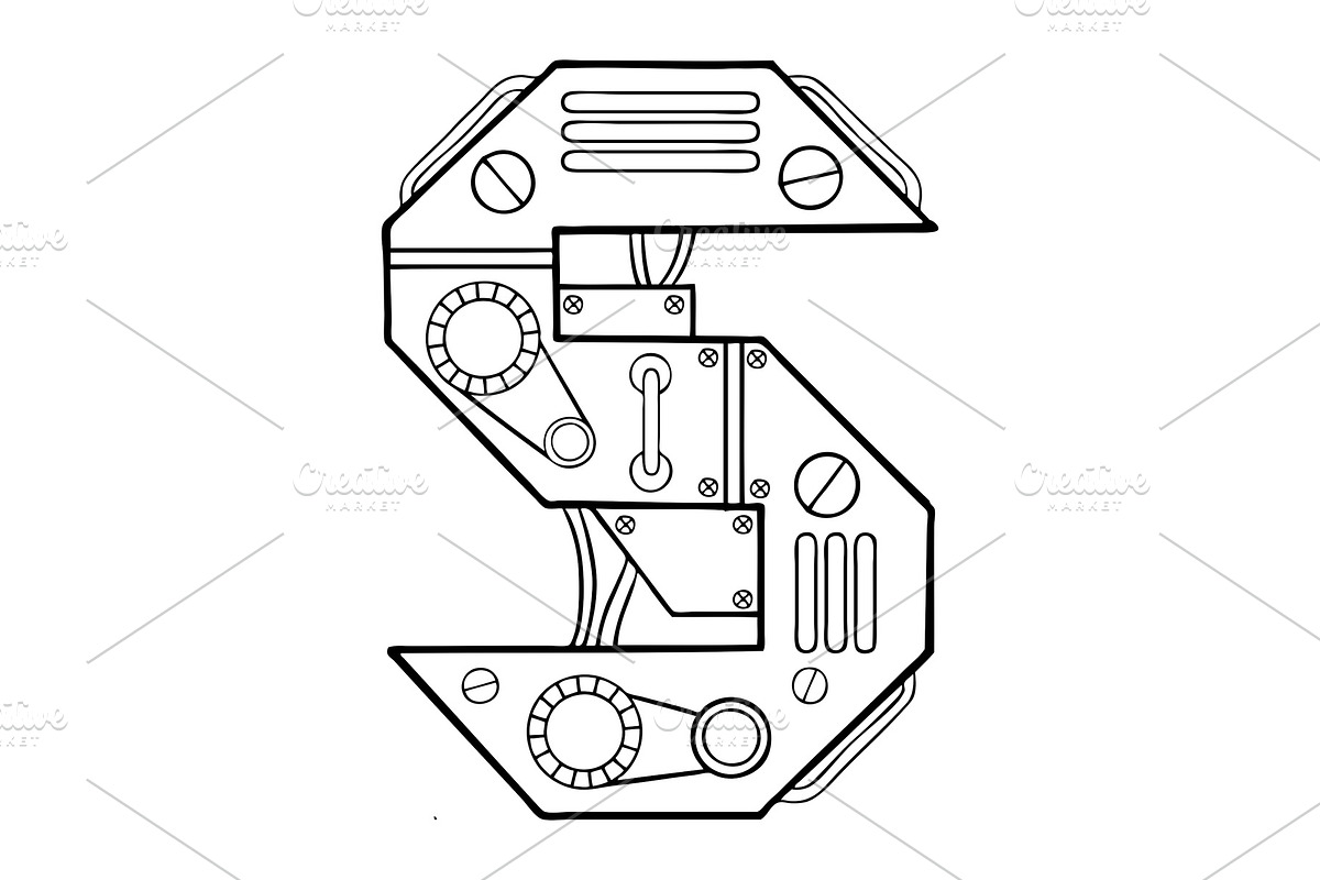 Mechanical letter S engraving vector illustration in Illustrations - product preview 8