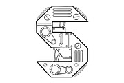 Mechanical letter S engraving vector illustration