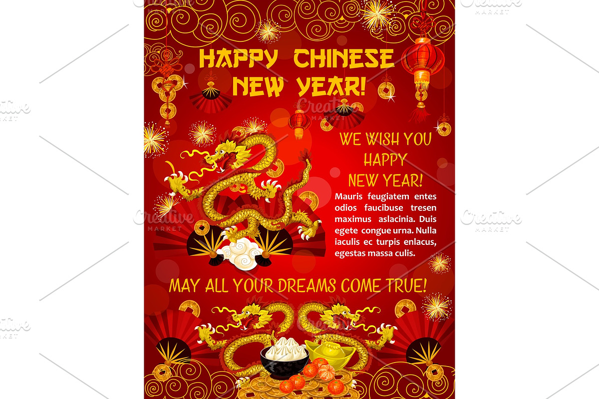 Chinese New Year poster with dancing golden dragon in Illustrations - product preview 8