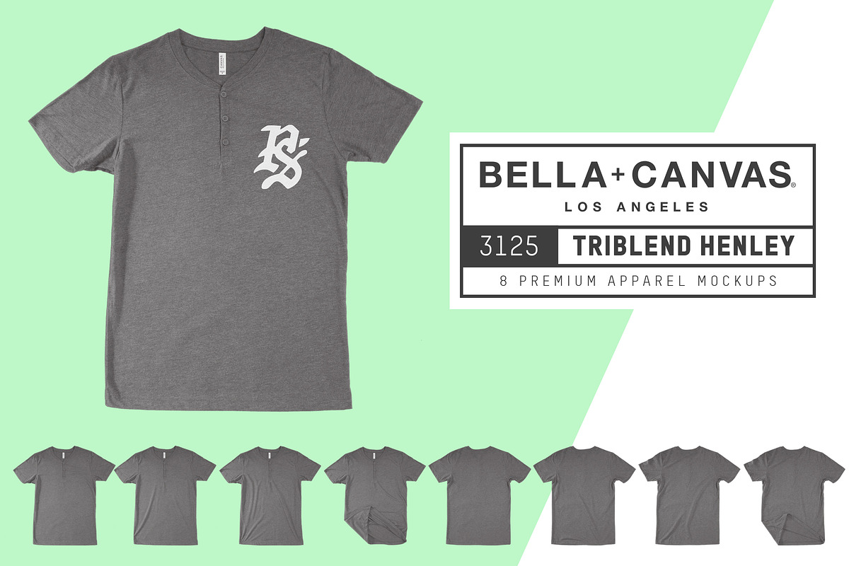 Bella Canvas 3125 Triblend Henley in Product Mockups - product preview 8