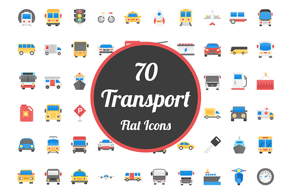 70 Transport Flat Vector Icons