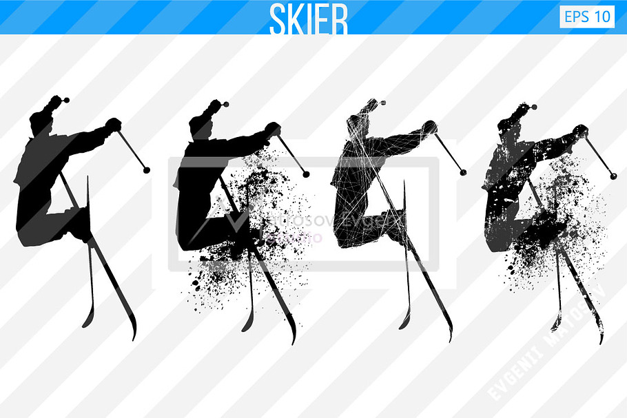 Silhouette of a skier. Set in Illustrations - product preview 8