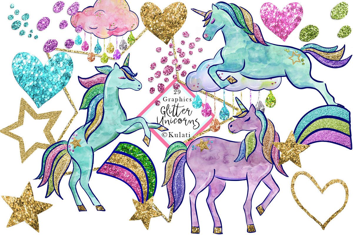 Glitter Unicorns clipart / graphics in Illustrations - product preview 8
