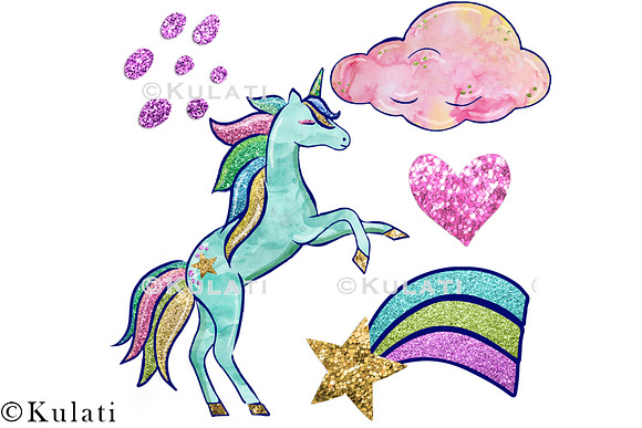Glitter Unicorns clipart / graphics in Illustrations - product preview 1