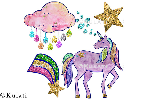 Glitter Unicorns clipart / graphics in Illustrations - product preview 2
