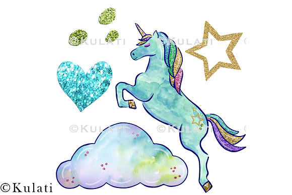 Glitter Unicorns clipart / graphics in Illustrations - product preview 3