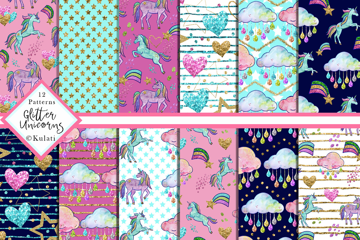 Glitter Unicorns patterns in Patterns - product preview 8