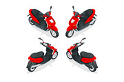Trendy electric scooter, isolated on white background. Isolated electric scooter, template for branding and advertising. Isometric vector illustration