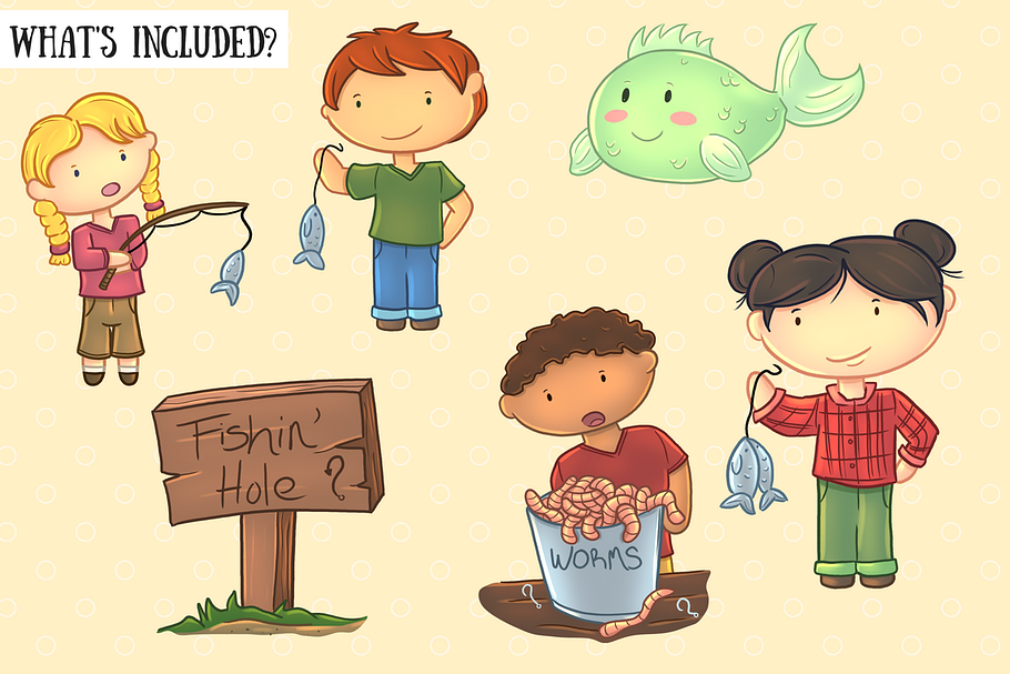 Kids Fishing Clip Art Collection in Illustrations - product preview 8