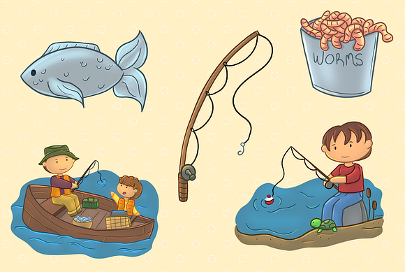 Kids Fishing Clip Art Collection in Illustrations - product preview 1