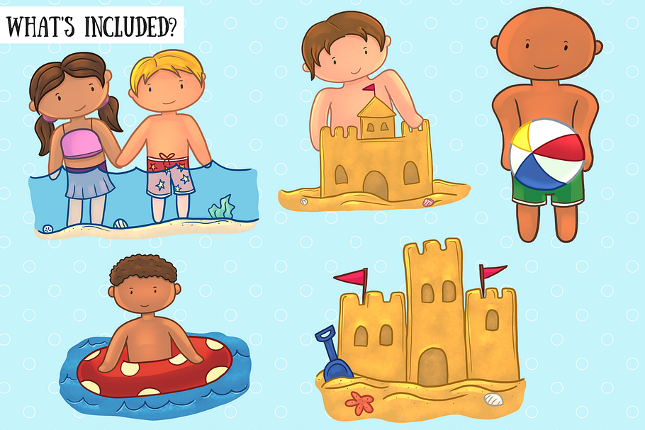 Cute Kids At The Beach Clip Art in Illustrations - product preview 8