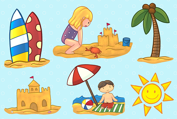 Cute Kids At The Beach Clip Art in Illustrations - product preview 1