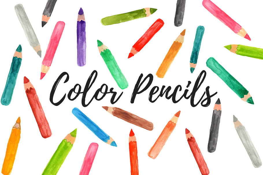Watercolor color pencil clipart