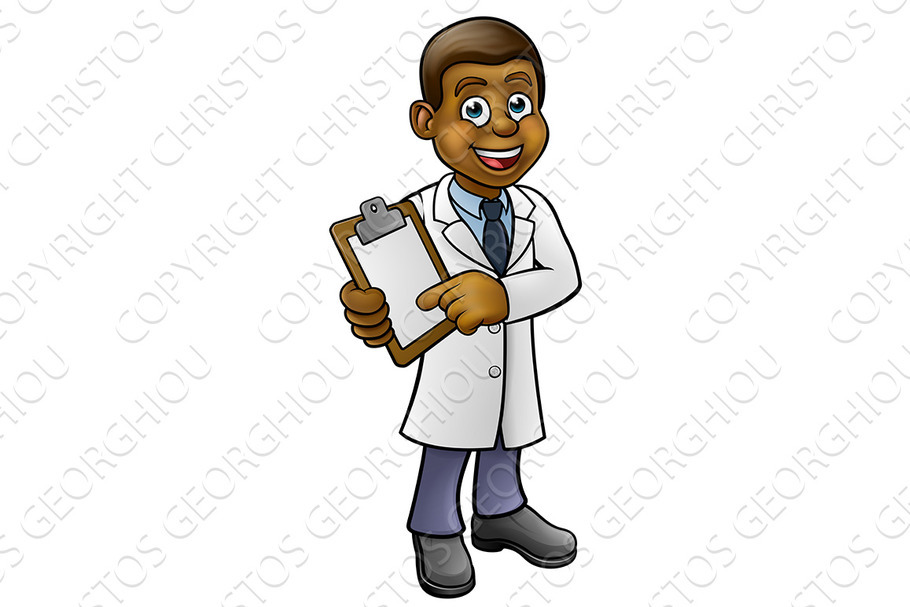 Cartoon Black Scientist or Lab Tech Character