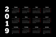 2019 year simple calendar on russian