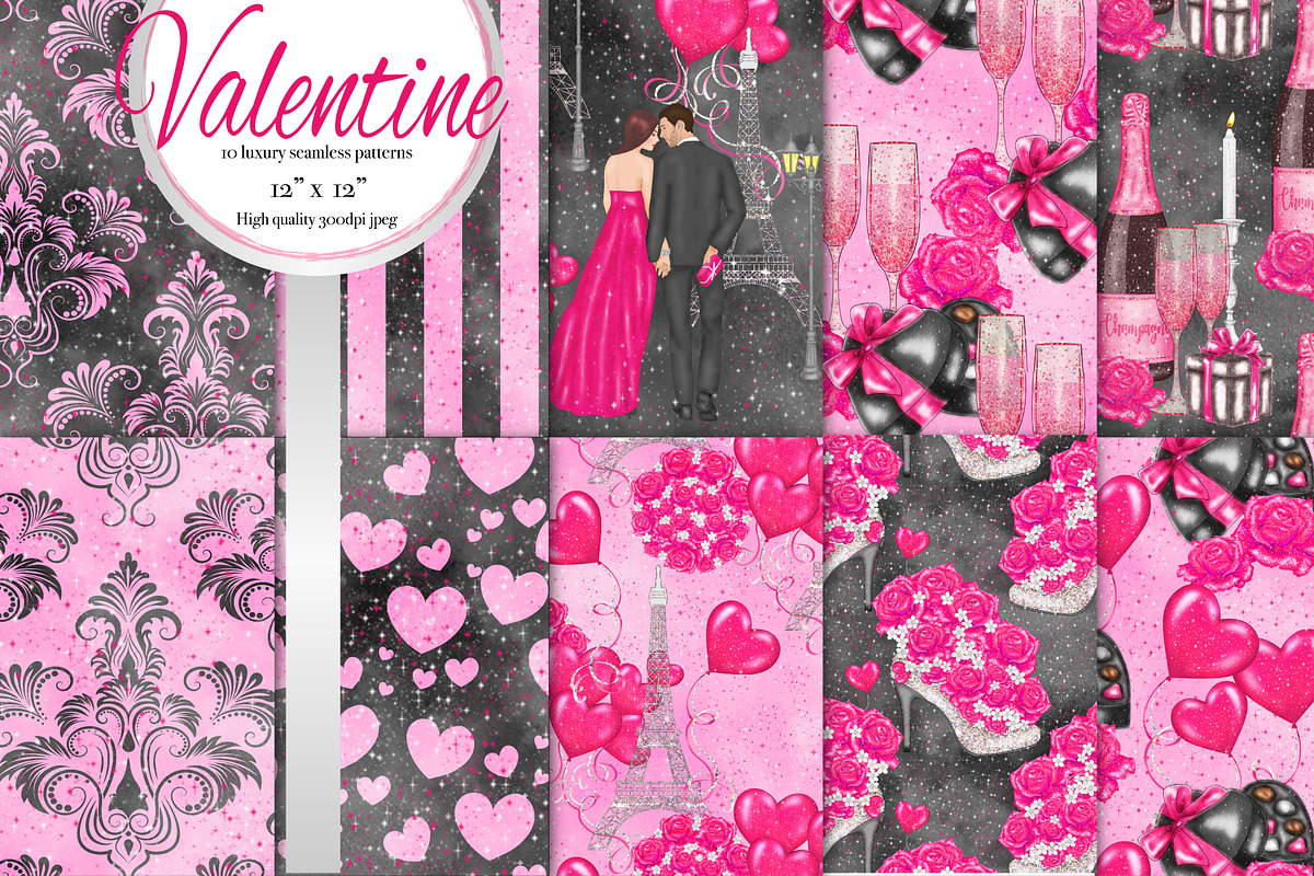 valentine digital paper set in Patterns - product preview 8