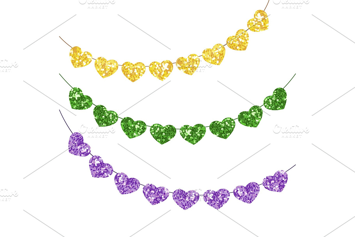 Cute festive vintage glitter hearts as bunting for your decoration in Illustrations - product preview 8