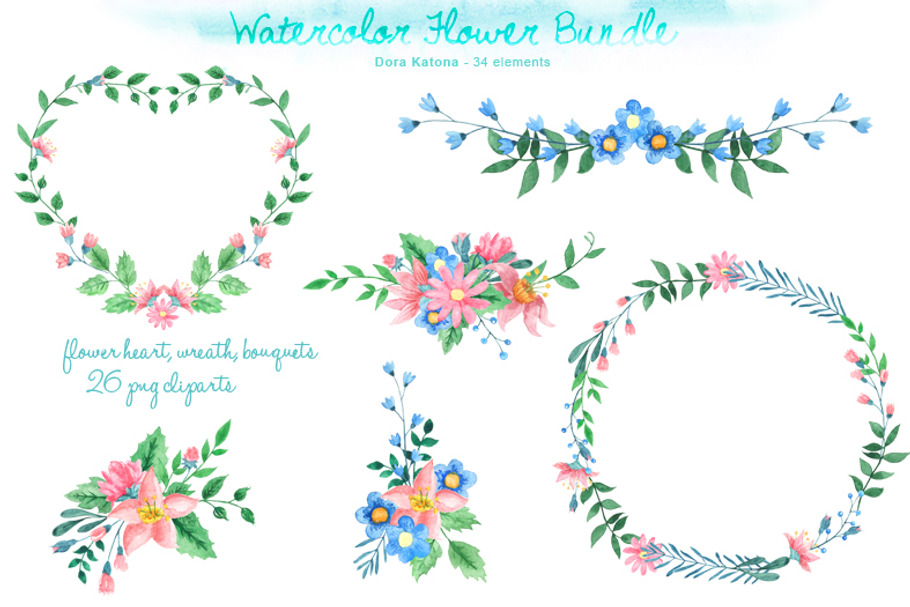 Watercolor Flower Bundle in Illustrations - product preview 8