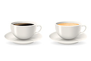 Composition of two coffee cups on saucers.