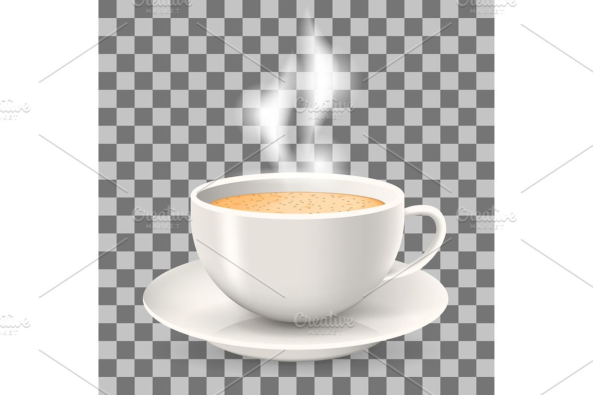 Hot cup of coffee with steam on saucer. in Illustrations - product preview 8