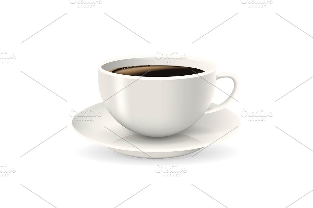 Realistic, white cup of coffee on saucer. in Illustrations - product preview 8