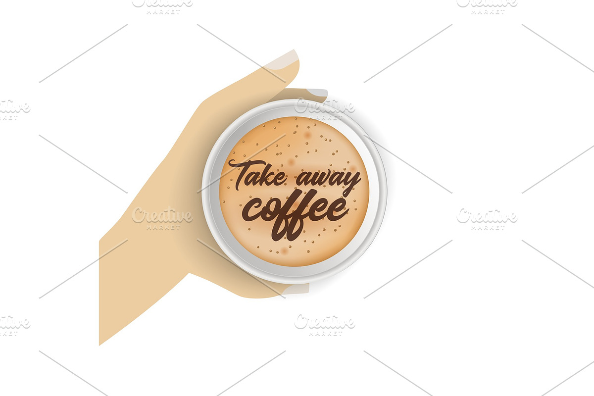 Top view of hand holding realistic, to go, takeaway paper coffee cup. in Illustrations - product preview 8