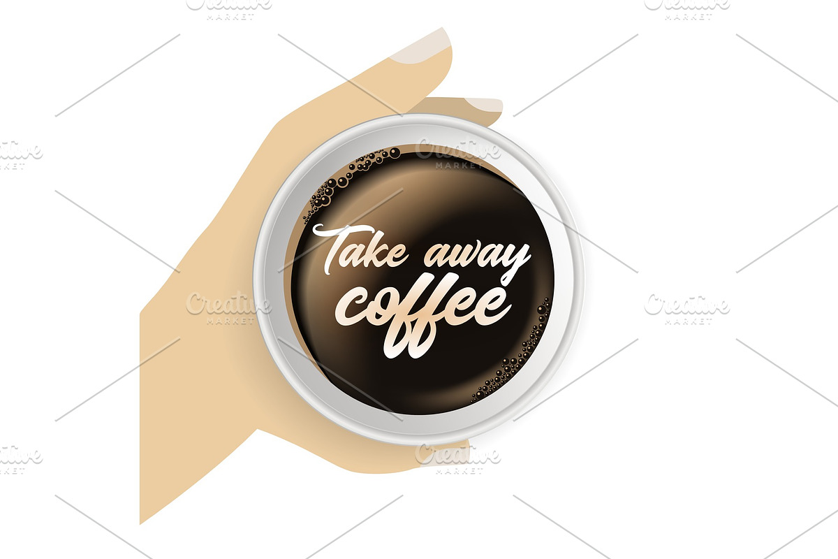 Top view of hand holding realistic, takeaway, to go paper coffee cup. in Illustrations - product preview 8