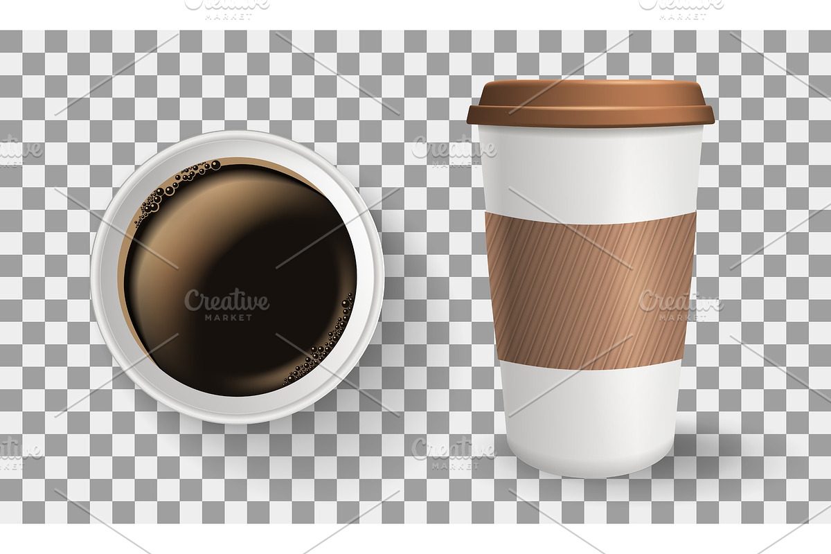 Composition of top and front view to go and takeaway realistic paper coffee cups. in Illustrations - product preview 8